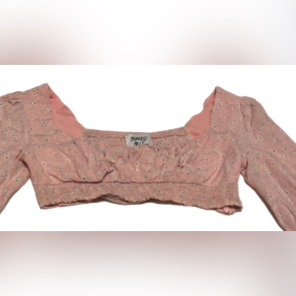 NWT Princess Polly Smocked Floral Long Sleeve Cropped Pink Blouse 4 - Picture 3 of 9
